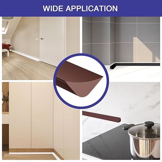 Flexible Molding Trim, Flexible Bendable Adhesive Caulking Strip, Molded Trim, Peel and Stick Home Decorative Edge for Bathroom, Kitchen, Floor, Wall (Dark Brown, 0.83in x 0.24in x 20ft)