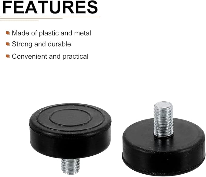 M10x15x43mm(DxLxOD) Screw on Furniture Glide Leveling Feet - 16Pack - Good for Furniture - Adjustable Thread Furniture Levelers - Black