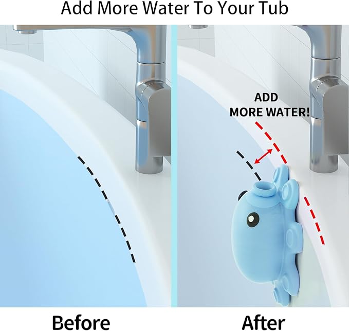 Bathroom Bathtub Overflow Drain Cover- Silicone Bath Tub Drain Cover, Tub Overflow Drain Stopper with Suction Cups, Adds Inches of Water for Deeper Bath, Cute Bathroom Accessories, Baby Blue
