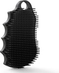 Silicone Body Scrubber Silver-Infused Dual-Sided 3-in-1 for Shower, Body Cleaning+Massage+Exfoliator Body Brush Buffer for Men and Women, Silicone Loofah, Non-Slip Handle (Black)