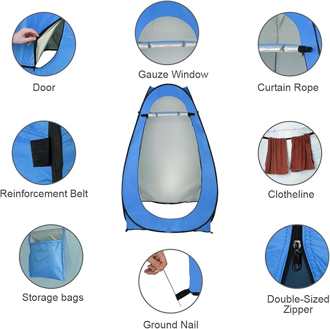 Pop Up Privacy Shower Tent,Portable Outdoor Bathroom Toilet Changing Dressing Room,Instant Rain Shelter for Camping & Beach,Lightweight & Sturdy, Easy Set Up, Foldable, with Carry Bag (Blue)