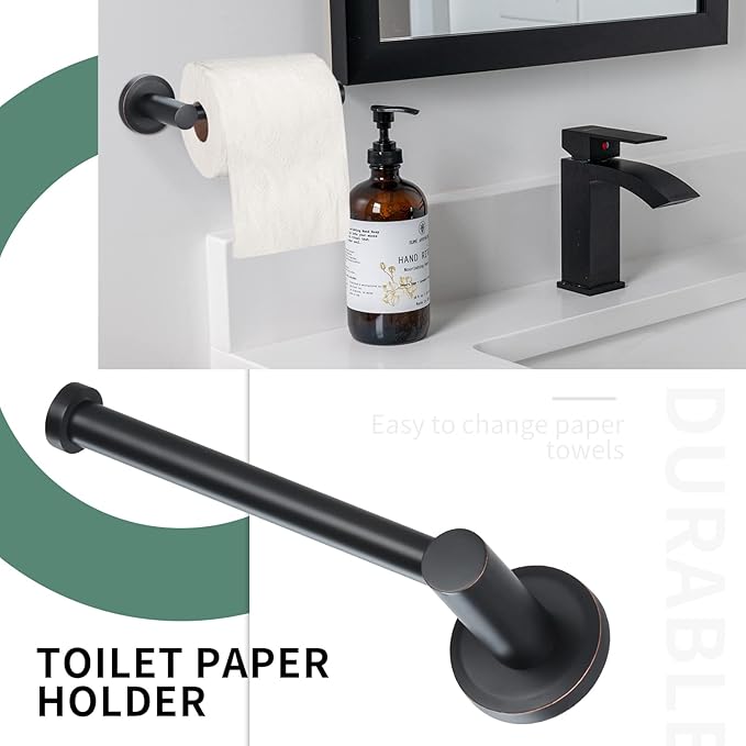 Bathroom Hardware Set Oil Rubbed Bronze Towel Bar 5 Piece for bathoom, Elegant Bathroom Accessory kit Inclusions 24 inch Wall Mounted Towel Rack 18 inch Towel Rod,Towel Ring, Hook,Toilet Paper Holder
