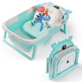 Baby Bathtub,Collapsible Baby Bath Tub with Thermometer & Soft Floating Cushion,Portable Travel Baby Bathtubs for Newborns to Toddlers 0-36 Months(Crab Green)