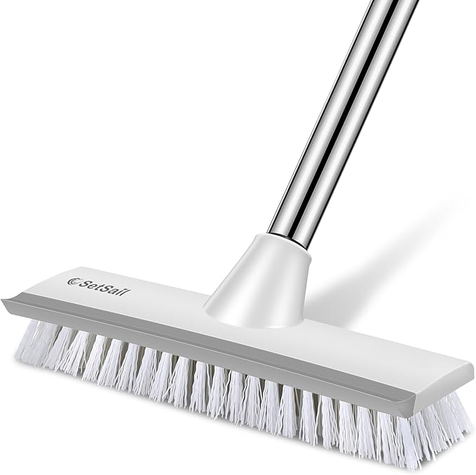 SetSail Floor Scrub Brush with 51-Inch Long Adjustable Handle 2 in 1 Scrape Brush Stiff Bristle Floor Scrubber for Cleaning Shower Bathroom Garage Kitchen Wall Deck Tub Tile