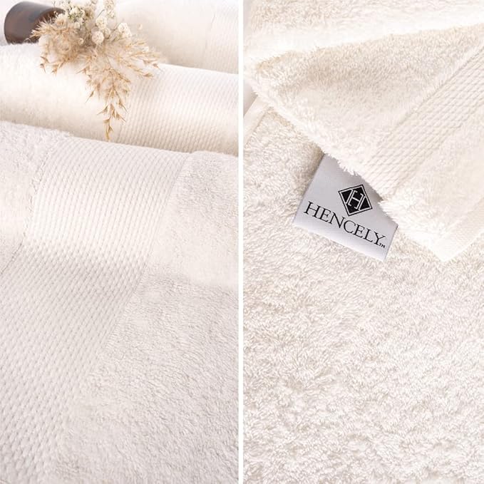 Hencely 18-Piece Bath Towel Set - High Absorbency, Quick Drying - 100% Soft Turkish Cotton - 6 Bath Towels, 6 Hand Towels, 6 Washcloths - for Bathroom, Home, Hotel, Spa, and Gym - 18-Pack Ivory