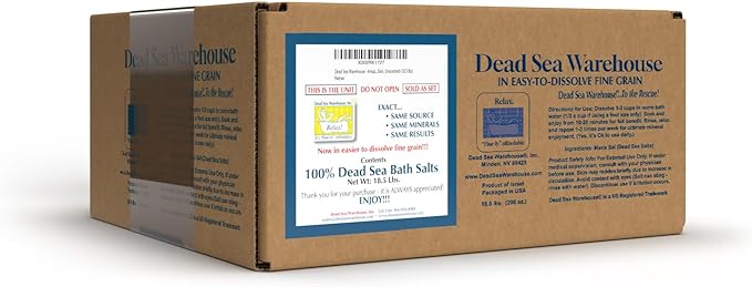 Dead Sea Warehouse - Dead Sea Salts for Soaking - 100% Dead Sea Mineral Bath Salts - Great for Soothing Muscles Aches, Relaxation, Alleviate Skin Issues - Unscented - 18.5 LBS