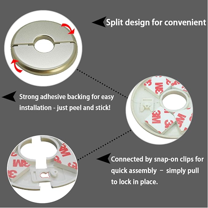 1 Piece Wall Split Flange, Self-Adhesive Escutcheon Plate for 33mm/1.3" Dia Pipe, ABS Round Plumbing Cover Plates for Bathroom Kitchen Toilet Faucet, Gold