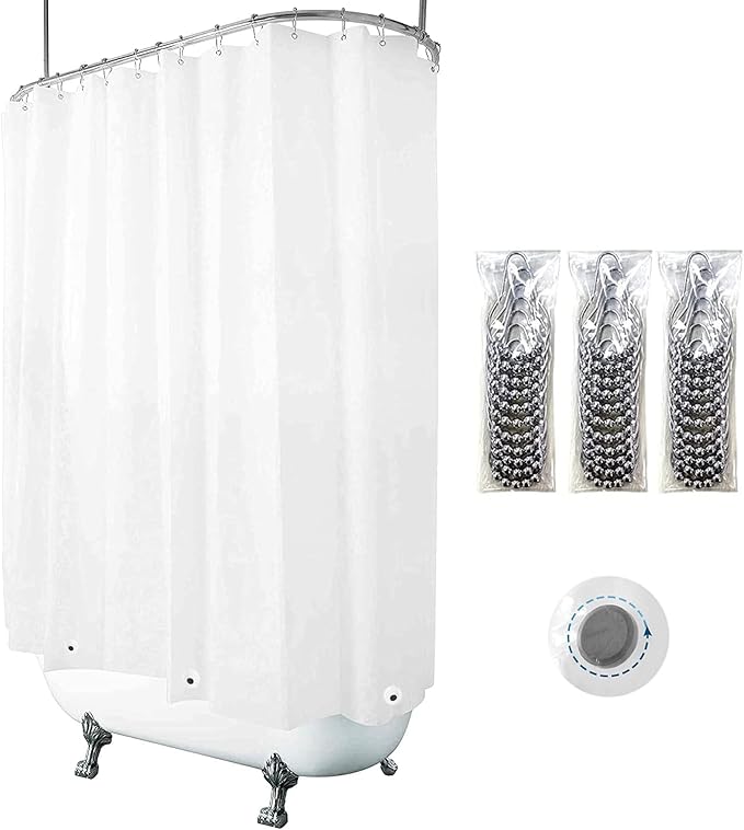 Clawfoot Tub Shower Curtain 180x70 Inch White Liner All Warp Around Extra Wide 36 Metal Hooks with Magnets Vinyl Bath for Bathroom PEVA Waterproof Pure