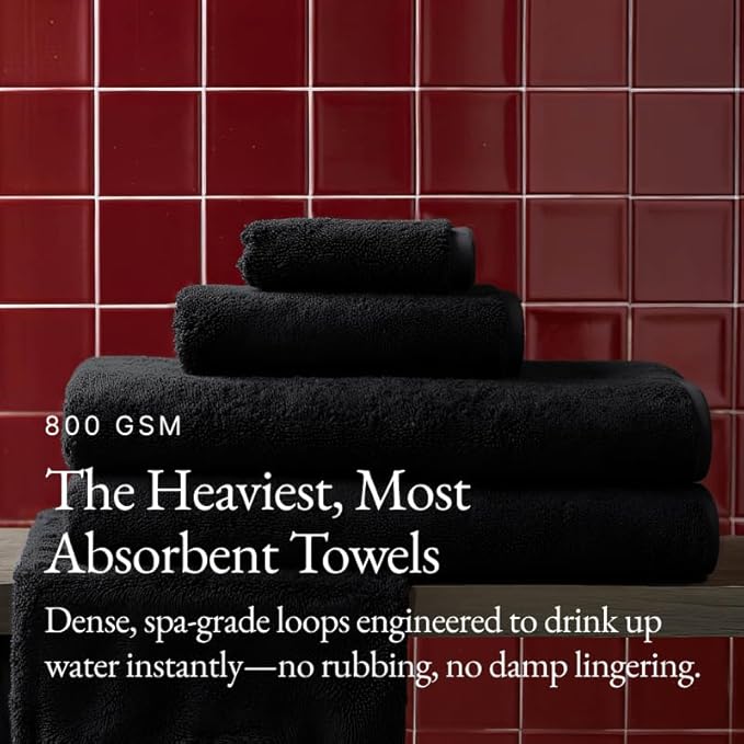 Italic Ultraplush 100% Australian Cotton Hand Towels - Set of 2 Luxury Hand Towels, Ultra Soft and Highly Absorbent 800GSM Towels for Bathroom,Shower, Hotel, and Spa (Black)
