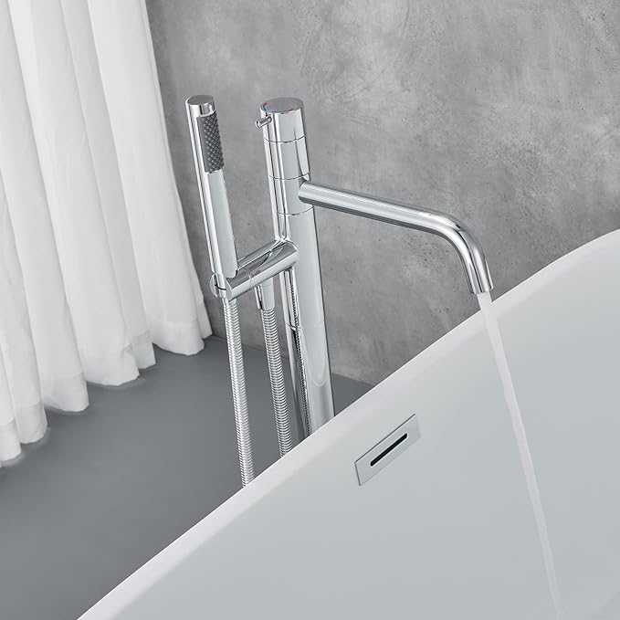 Freestanding Bathtub Faucet Floor Mount Tub Filler Chrome Brass Single Handle Bathroom Faucets with Hand Shower