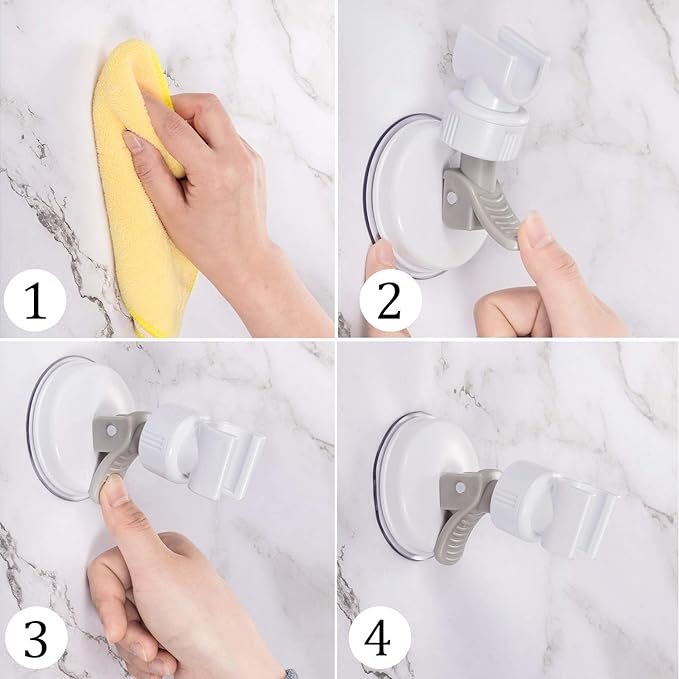 Zhehao Adjustable Shower Head Holder, Removable Suction Cup Shower Head Holder, No Drill Wall Mounted Suction Bracket with Chrome Polished for Marble Glass Metal Ceramic(2,Grey Wrench)