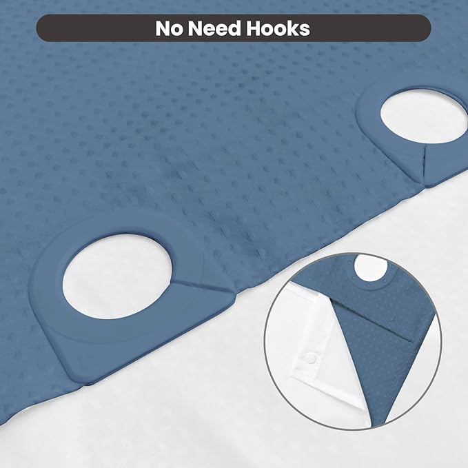 Inhousolu No Hook Waffle Weave Shower Curtain with Removable Snap in Fabric Liner Set for Bathroom, 230GSM Heavy Duty Weighted Hem, Water Repellent Washable Bath Curtains, 72 x 84 Inch, Moonlight Blue