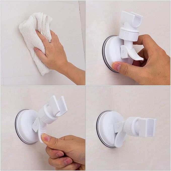 Adjustable Shower Head Holder, Bathroom Suction Cup Handheld Shower Head Bracket, Removable Handheld Showerhead & Wall Mounted Suction Bracket (White Two Packs)