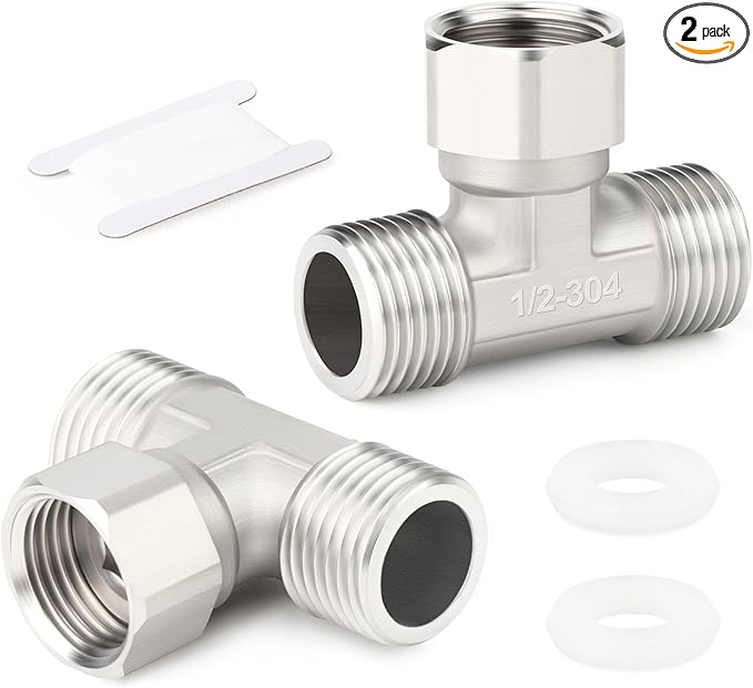 TAISHER 2PCS 304 Stainless Steel 3 Way Top Flexible Movable Tee Connector, 1/2" Male for Sprayer, Angled Valve, Shower Arm