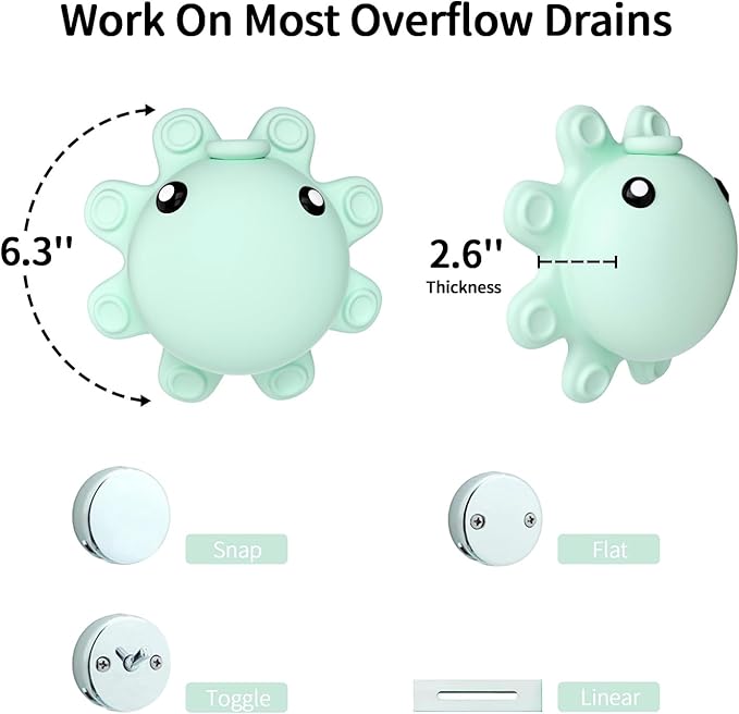 Bathtub Overflow Drain Cover - Silicone Bath Tub Drain Cover, Octopus Tub Overflow Drain Stopper with Suction Cups, Adds Inches of Water for Deeper Bath, Bathroom Spa Relaxing Accessory, Aqua Green