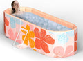 Portable Bathtub for Adults 59" Large Foldable No-Installation Soaking Tub for Shower Stall, Collapsible Standing Plunge Bath with Lid, 5-Layer Insulated Liner, Fast Drain (Pink, 59"×21.6"×19.6")