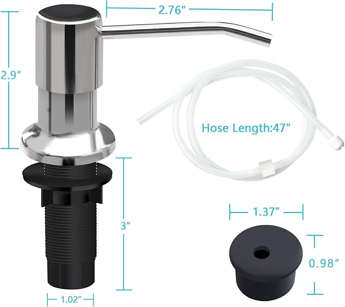 Soap Dispenser for Kitchen Sink, Kichen Sink SoapDispenser, 47" Extension Tube kit, Under Sink SoapDispenser Pump, No Need More Refills, Good Suction Power, Chrome