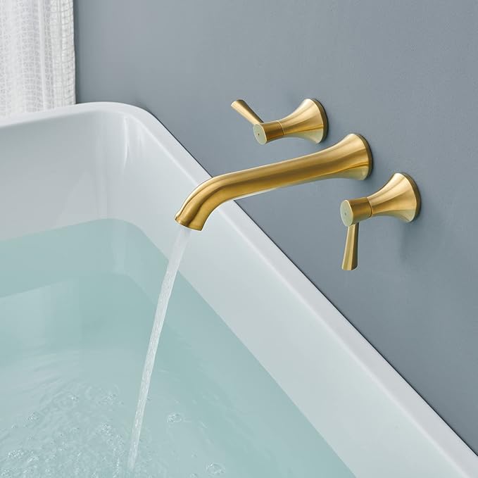 Wall Mount Tub Filler Roman Tub Faucet Brushed Gold Brass Bathtub Faucets with 2 Handles