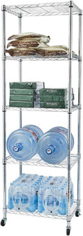 5 Tier Storage Racks Shelving, Heavy Steel Pantry Shelves, Adjustable Wire Shelving Rack with Wheels, Suitable for Garage, Kitchen, Bathroom, Office, 24" W x 18" D x 71" H, Chrome