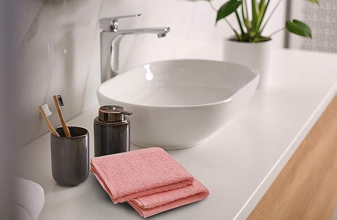 Softolle 100% Cotton Washcloths 24 Pack (12x12 Inches) Soft, Highly Absorbent Washcloth, Face Towels, Wash Cloths for Face, Ring Spun, Bulk Pack (Pink, 60 Pack)