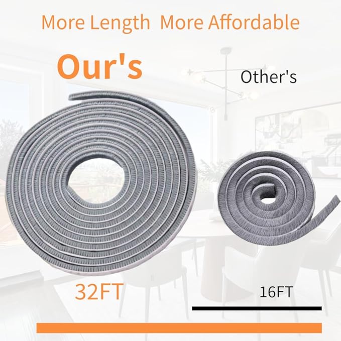 33ft Weather Stripping Brush for Sliding Windows/Doors Frame Side,Pile Self Adhesive Weatherstrip Seal Strip Sealer Draft Stoppers(33ft 0.35''Wide x 0.35''Thick, Black)