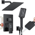 Shower System Modern Rain 8 inches Brass Faucet Set With Valve and Diverter Shower Mixer With Handheld High Pressure Square Rainfall Shower Valve (8'' Wall Mount, Matte Black)