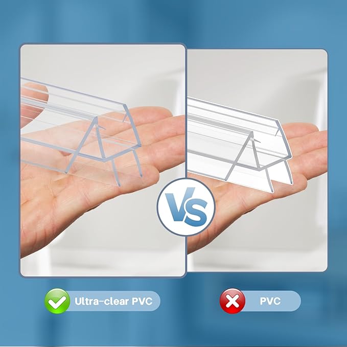 Shower Door Bottom Seal Strip, 2PCS Seal Strip, Ultra Clear PVC, 39" Length, Fits 10mm Thick Glass, Prevents Leaks, Easy Installation, No Adhesive Required (Ultra Clear, 39in for 3/8"(10mm) Door)