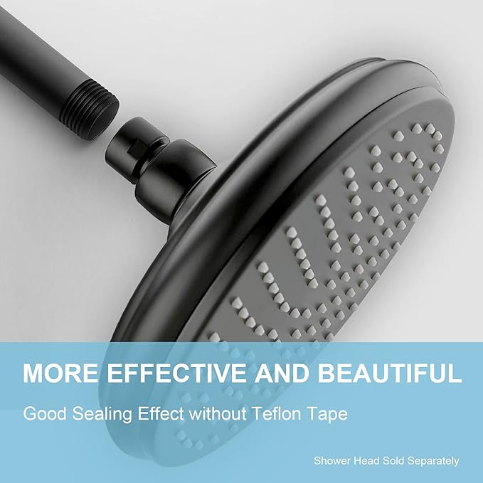 OFFO Shower Arm with Flange, 3 in Ceiling Mount Replacement Rain Shower Head Straight Arm Ceiling-Mounted For Fixed Shower Head & High Pressure Rain, Matte Black