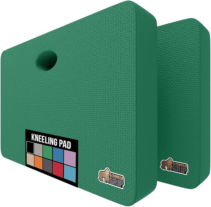 GORILLA GRIP Extra Thick Patent Pending Soft Foam Kneeling Pad, 2 PK, Supportive Large Cushion Knee Pads for Gardening, Baby Bath, Dirt and Water Resistant, Workout and Garden Supplies, 17.5x11, Green
