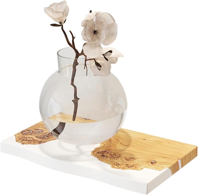 RWA Live Edge Floating Shelf – Unique Wood Floating Shelf for Wall Decor, Living Room, Bedroom, or Bathroom – Stylish Decorative Wall Shelves for Home & Office (White, 16x6:)