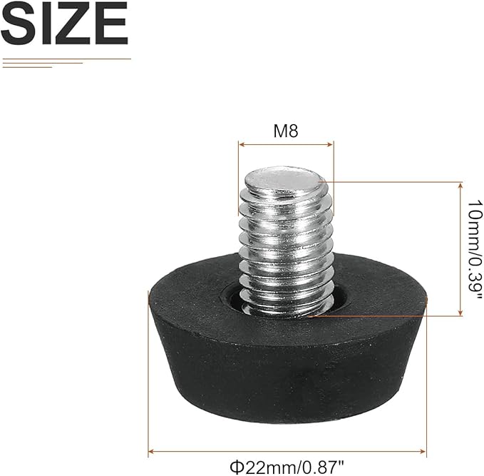 M8x10x22mm(DxLxOD) Screw on Furniture Glide Leveling Feet - 12Pack - Good for Furniture - Adjustable Thread Furniture Levelers - Black