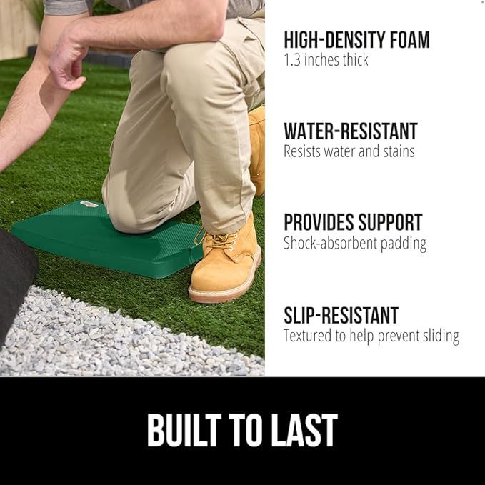 GORILLA GRIP Extra Thick Patent Pending Soft Foam Kneeling Pad, 2 PK, Supportive Large Cushion Knee Pads for Gardening, Baby Bath, Dirt and Water Resistant, Workout and Garden Supplies, 17.5x11, Green