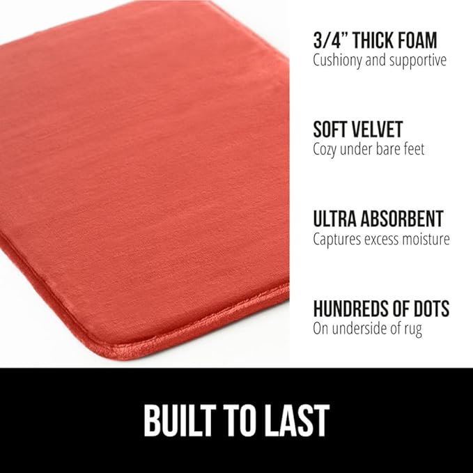 GORILLA GRIP Memory Foam Bath Mat, Soft Absorbent Velvet Bathroom Mats, Durable Dots on Underside, Machine Washable Bathmat, Carpet Rug Room Decor for Shower Tub Floor RV, 36x24 Rugs, Coral
