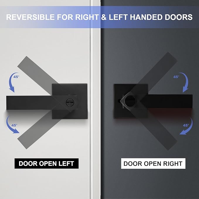 Privacy Door Levers, 3 Pack Matte Black Door Handles Heavy Duty Bed and Bath Door Locks Interior Keyless Locksets, Reversible for Left Right Handed Doors