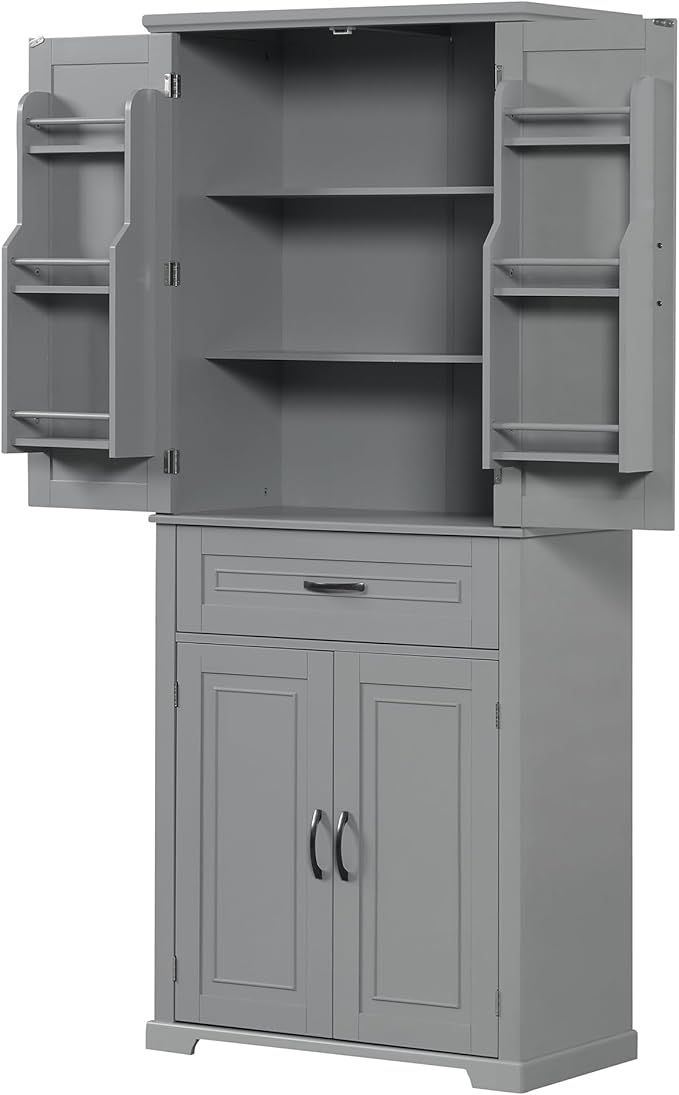 Favfurish 72" Tall Bathroom Storage Cabinet with Doors and Drawer,Modern Linen Cabinets w/Adjustable Shelves & Door Storage Rack,Freestanding Organizer for Bath Room,Study,Office,Kitchen Grey