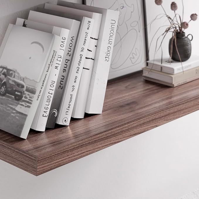 Floating Shelf, Set of 3 Wall Shelf, 24 in W x 12.75 in D x 2 in H Wooden Floating Wall Shelf with Invisible Brackets for Living Room/Bedroom/Bathroom/Kitchen Storage and Decor, Walnut