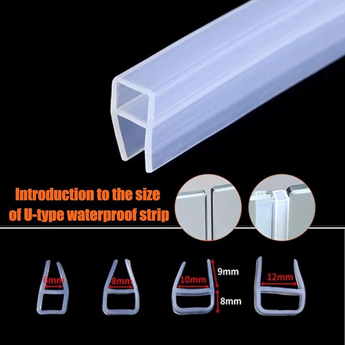 Frameless Soft Shower Door Sweep Seal Drip Rail, Glass Shower Silicone Door Seal Strip,Weatherproof Silicone Seal Fit for Glass (U Type, 12mm (1/2"))