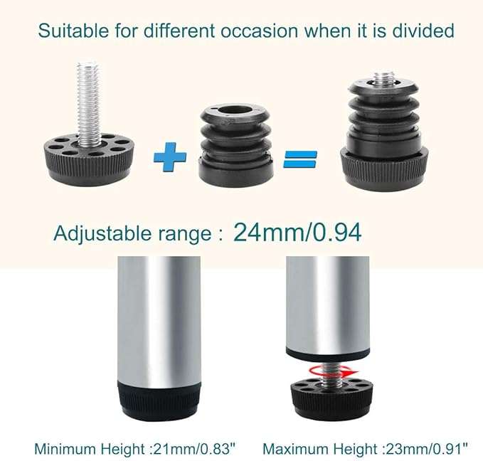uxcell Leveling Feet 1" 25mm OD Round Insert Furniture Adjustable Leveler 8 Sets