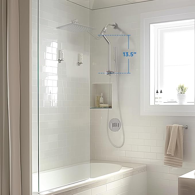 G-Promise All Metal Shower Diverter with Low Holder, Extended 13.5 Inch, 3-Way Diverter Valve with Pause Mode for Handheld and Fixed Shower Heads ∣ 4-Setting Replacement Part (Brushed Nickel)