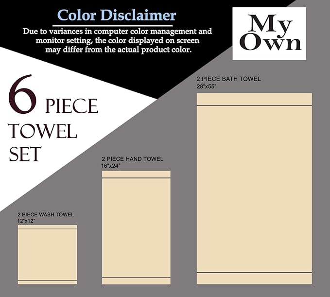 MyOwn Ultra Soft 6 Pack Cotton Towel Set, Contains 2 Bath Towels 28x55 inch, 2 Hand Towels 16x24 inch & 2 Wash Coths 12x12 inch, Ideal Everyday use, Compact & Lightweight - Orange