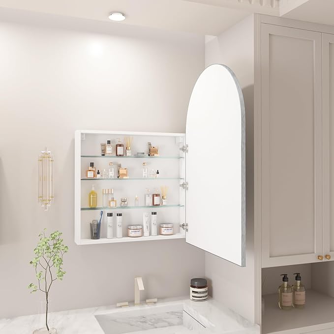 FKWin Silver Bathroom Medicine Cabinet for Left or Right Opening, Surface Mount Medicine Cabinet not Recessed, Modern Vanity Bathroom Mirror with Storage, Silver, 24x36 inch