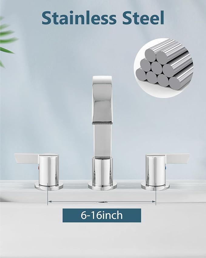 Aolemi Bathroom Faucets 3 Hole,8 Inch Widespread Waterfall Bathroom Sink Faucet,2 Handles Vanity Faucet with Pop-up Drain and Supply Hose,Polish Chrome