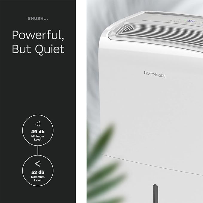 hOmeLabs Dehumidifier for Home, Office, Basements with Powerful Moisture Removal, Humidity Control, Auto Shut-off, Quiet Operation - 6,000 Sq Ft Rooms (40 Pint MAX 104 Pint at 95°F, 90% RH) with Pump