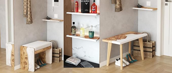 RWA Live Edge Floating Shelf – Unique Wood Floating Shelf for Wall Decor, Living Room, Bedroom, or Bathroom – Stylish Decorative Wall Shelves for Home & Office (Platinum, 24x7)