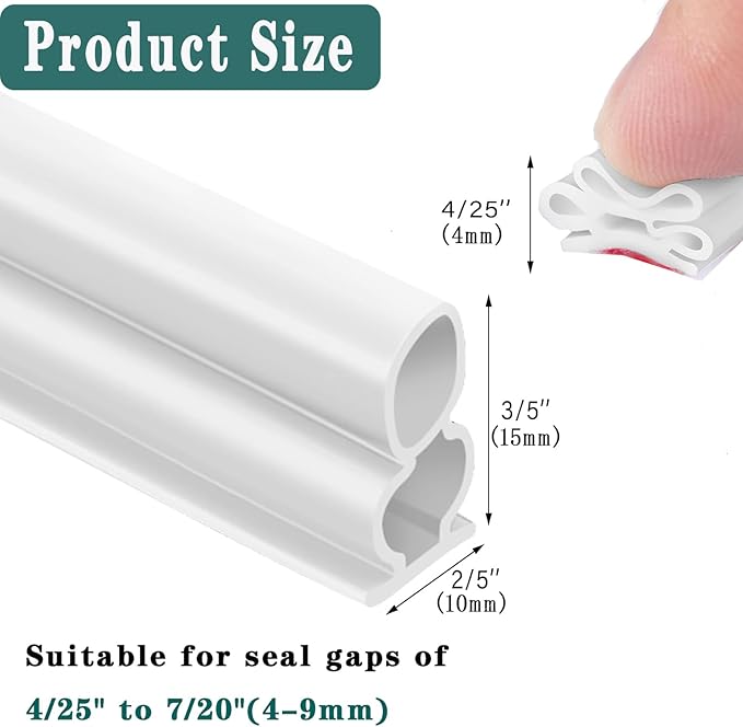 Door Seal Strip for Door Frame, Rubber Weather Stripping Door Seal, Self-Adhesive Extra Thick Insulation Strip, Soundproofing, Dustproof, Large Gap Filler (White, 40 Ft)