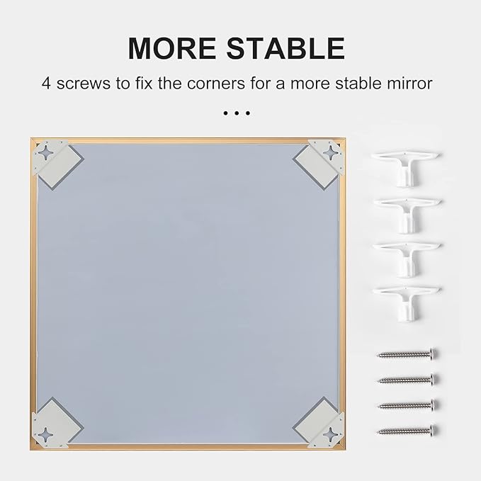 30x30 Inch Gold Bathroom Mirror, Copper-Free Mirror, Aluminum Alloy Frame Vanity Mirror, Rectangle Wall Mounted Mirror, Modern Mirror for Bedroom/Living Room/Porch Horizontal or Vertical