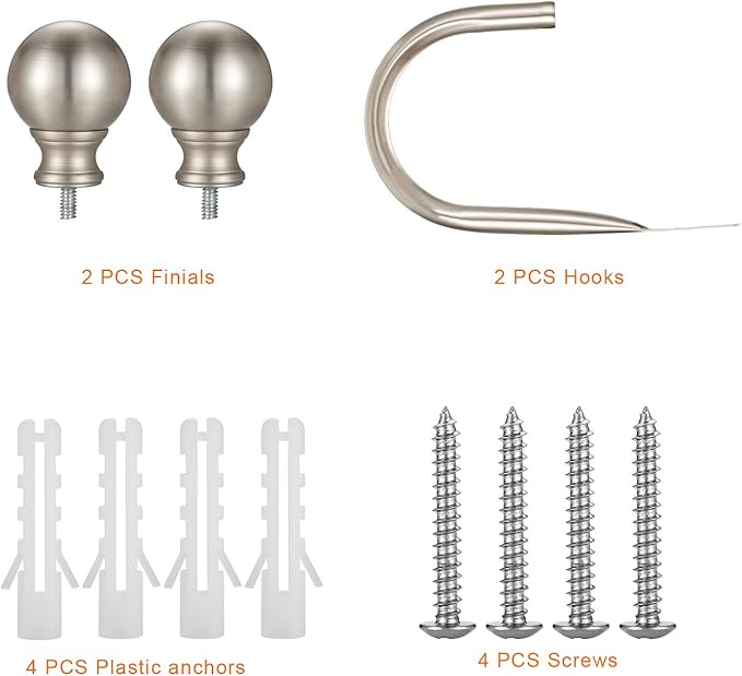 Double Curtain Rod, Adjustable 1 inch Double Drapery Rod Rods for Windows and Doors with Ball Round Finials and Brackets Set (Nickel Curtain Hooks, Standard)