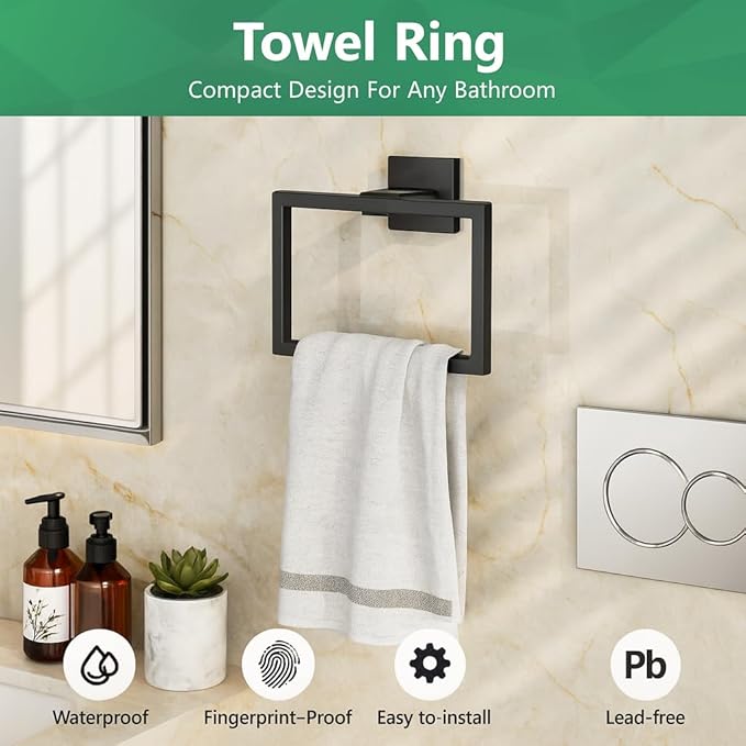 Matte Black 5-Piece Bathroom Hardware Set， INDARE Towel Rack for Bathroom Wall Stainless Steel， Black Bathroom Accessories Set 23.8-Inch