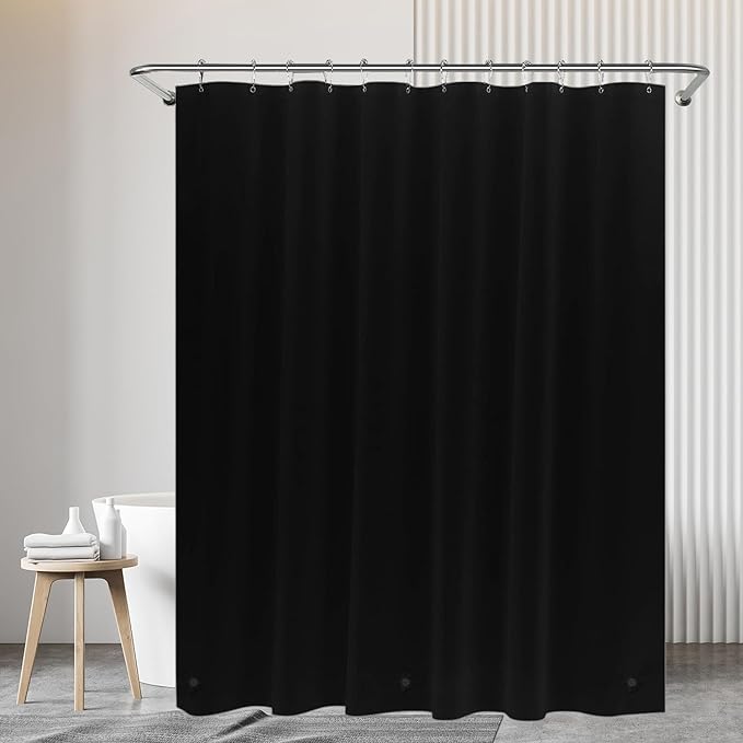 Black Plastic Shower Curtain Liner 60W x 72H Inches,PEVA Shower Liner for Bathtubs Waterproof Bathroom Curtain with Weighted Stones