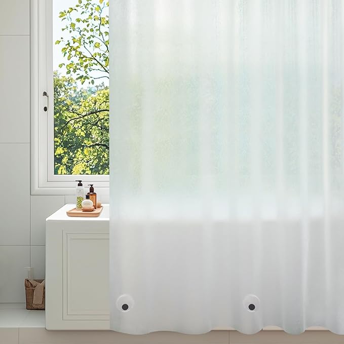 Waterproof Frosted Shower Curtain Liner Long 74 Inch, Bpa-Free EVA Shower Liner with 3 Extra-Large Magnets, 72'' x 74'' Bathroom 3D Silk Plastic Shower Curtain Translucent for Privacy